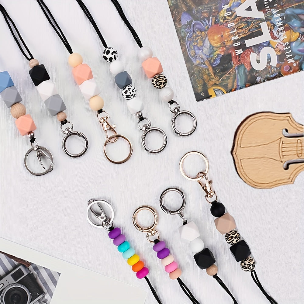 1pc Silicone Beaded Lanyard Keychain Separable Lanyard Necklace Student ID Anti-Lost Key Chain