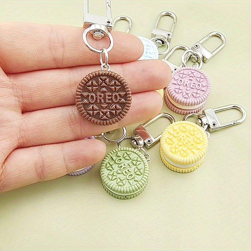 Charming Macaron Cookie Keychain - Colorful Resin & Alloy, Perfect For Bags & Car Keys, Fashionable Accessory For Women