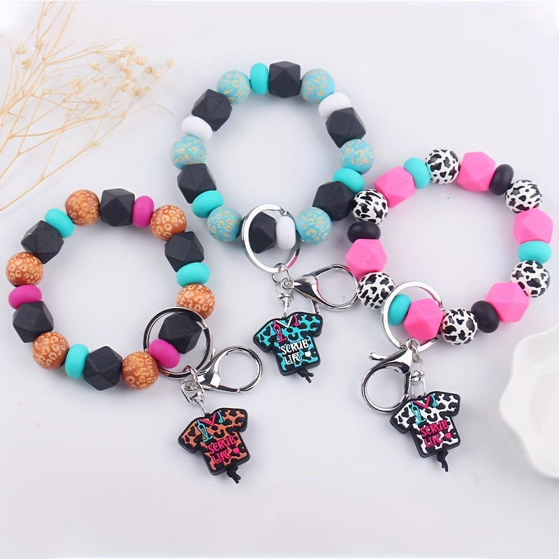 Festive Cartoon Nurse Scrub Keychain: Silicone Beaded Charm for Women's Fashion Accessories - Perfect for Birthdays!