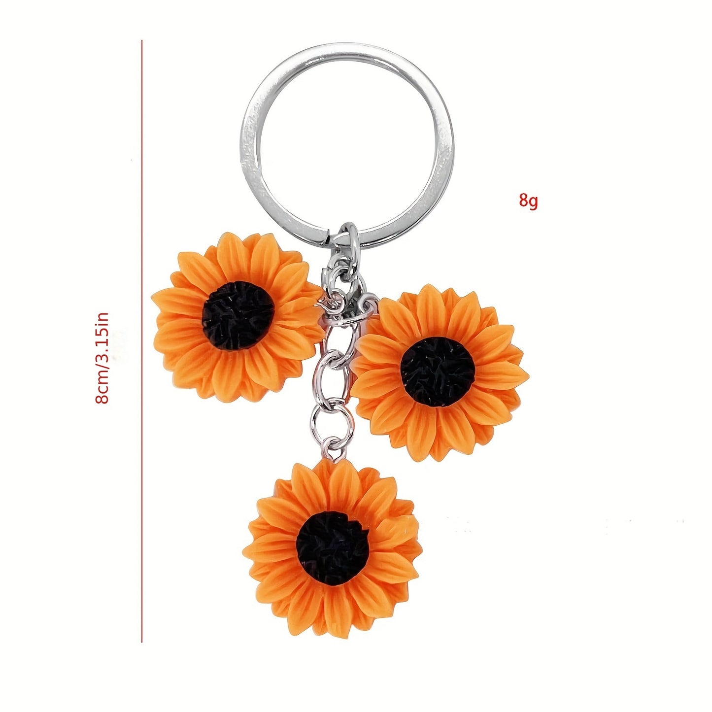 1 Pc Sunflower Keychain, 3-Piece Floral Key Ring, Novelty Fashion Accessory, Daily Wear Charm, Unique Accessory For Friends And Colleagues