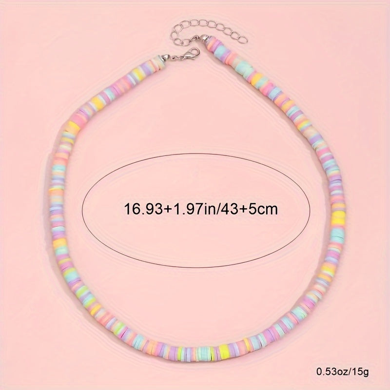 Heamsa  Colorful Clay Beaded Necklace Simple Style Cute Soft Clay Chain Jewellrey
