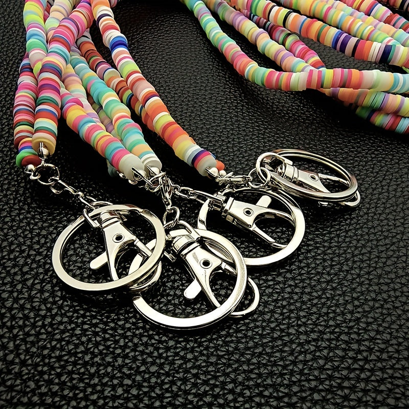 1pc Color Block Phone Lanyard Handmade Soft Clay Keychain Bag Backpack Car Charm Earphone Accessory