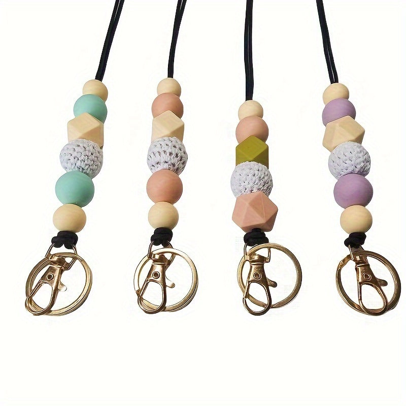 Hemasa 4-Piece Silicon Beaded Lanyard /Teachers Lanyard /Id Card Holder