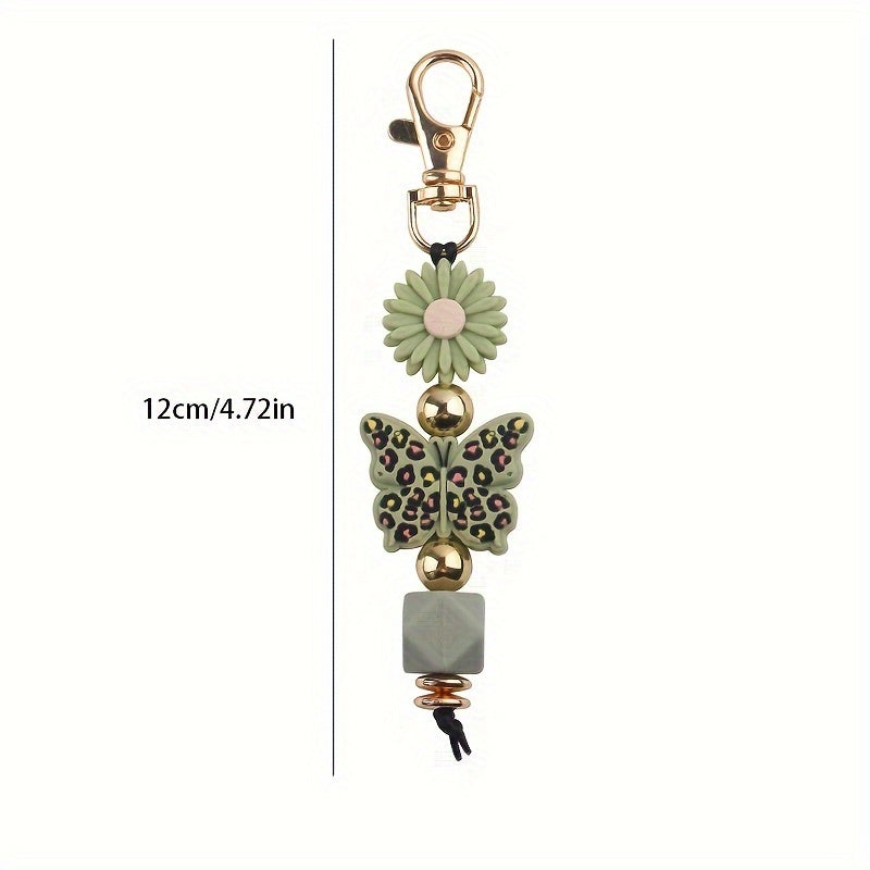Hemasa Handmade Silicone Beaded Keychains with  Butterfly & Flower Charms