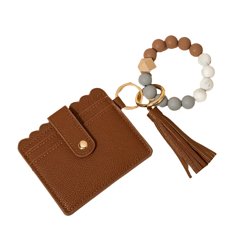 Hemasa  Silicone Beaded Keychain Card Holder with Tassel Charm/ Wallet and Bag
