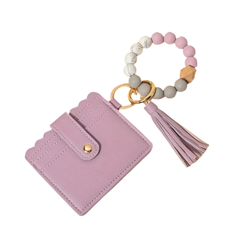 Hemasa  Silicone Beaded Keychain Card Holder with Tassel Charm/ Wallet and Bag