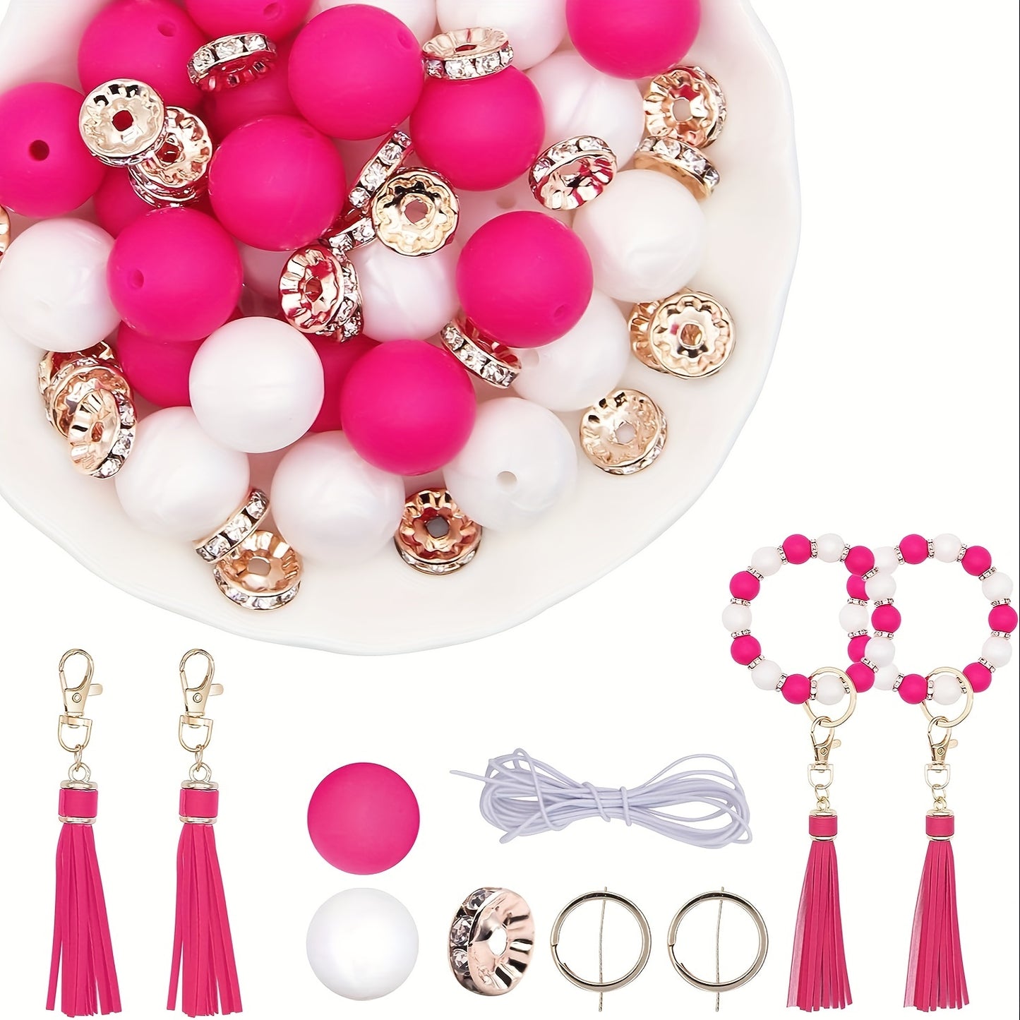 61Pcs 15mm Circular Silicone Loose Beads For Jewelry Making DIY Necklace Bracelet Key Bag Chain Leather Tassel Handmade Craft Supplies