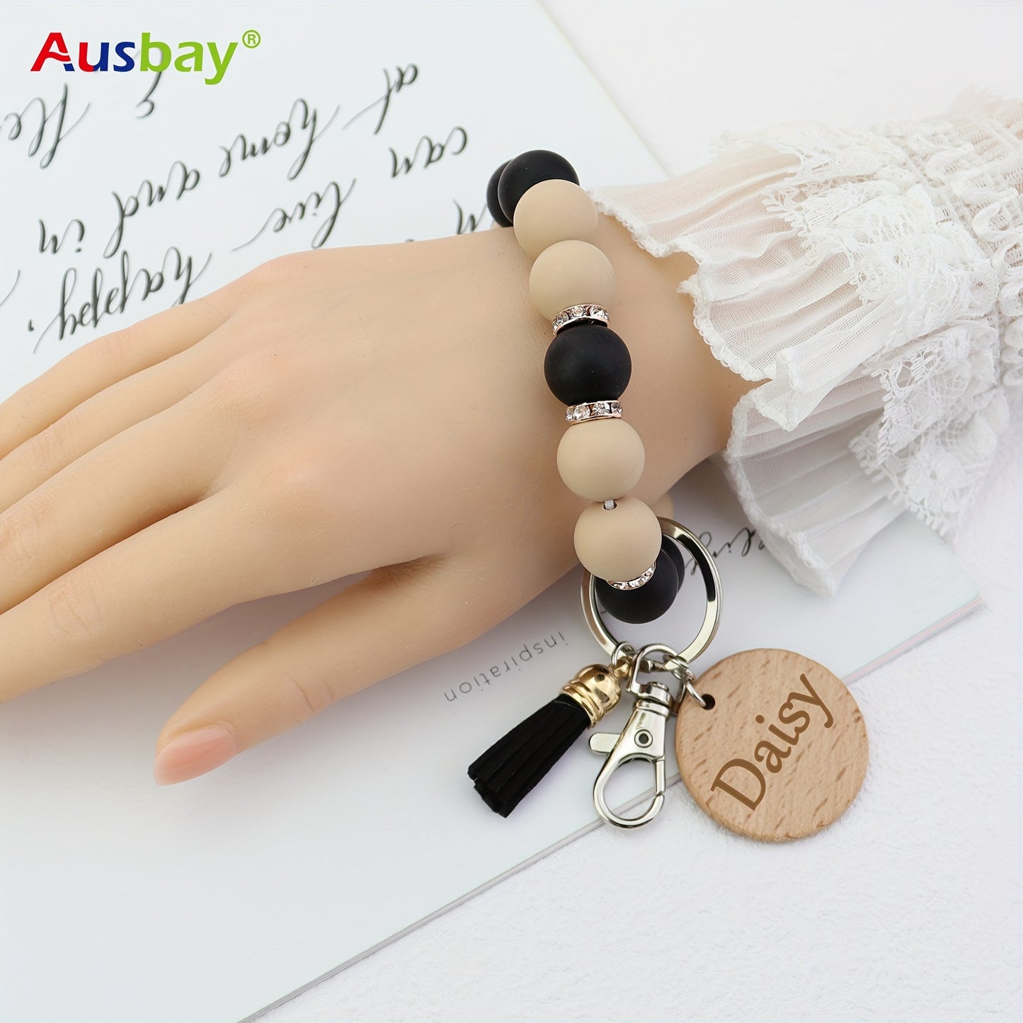Customized Silicone Beaded Wristlet Keychain With Custom Tag Fashion Bag Charm Phone Lanyard Personalized Name Bangle Key Chain Women Gift