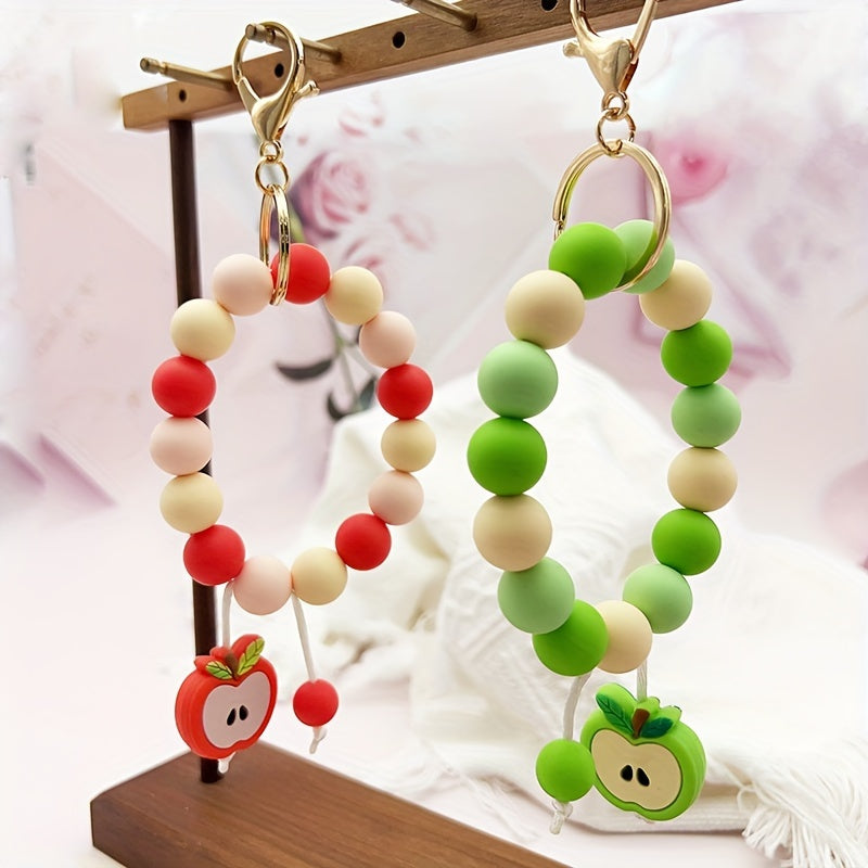 Hemasa Silicone Beaded Apple Keychain, Cute Fruit Design Key Ring, Anti-Lost Bag & Car Key Holder, Perfect For Friends