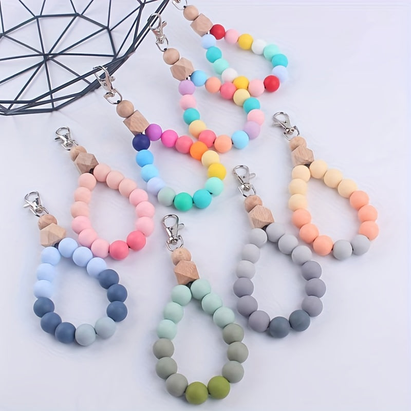 Ladies Silicone Beaded Keychain Bracelet For Women Cute Modern Car Keyring Holder Wristlet Bangle Keychains