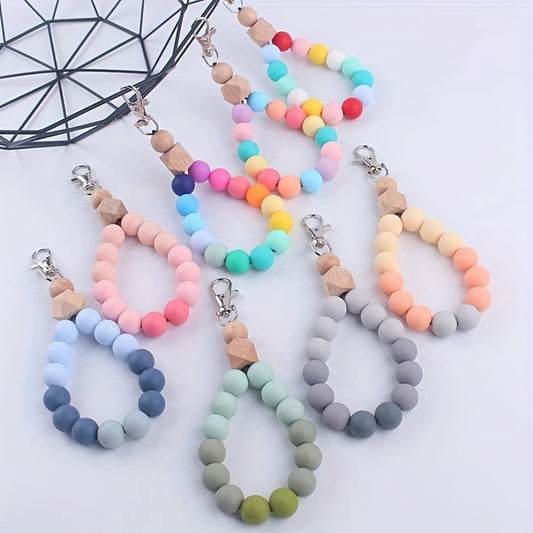 Ladies Silicone Beaded Keychain Bracelet For Women Cute Modern Car Keyring Holder Wristlet Bangle Keychains