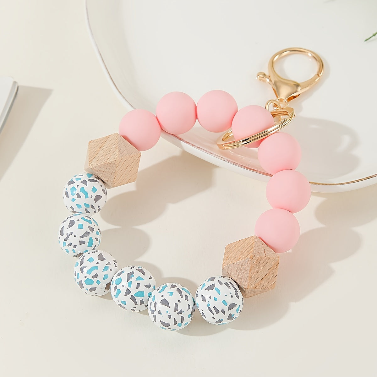Chic Silicone Beaded Keychain - Sporty Round Wristlet with Lobster Clasp, Perfect for Women's Fashion Accessories & Valentine's Gift