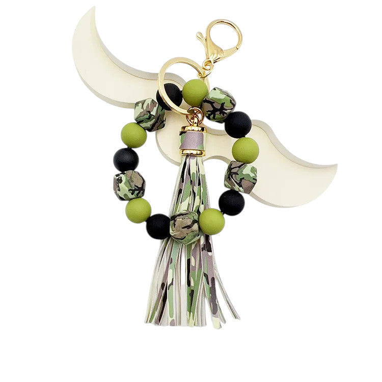 Hemasa Silicone Leopard Print Beads with  Tassel Car Keychain /Key Ring