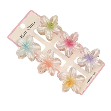 Tejesa 1set/lot 6 pieces of small hibiscus hair clip with gradient color, seaside vacation hair bun magic tool.