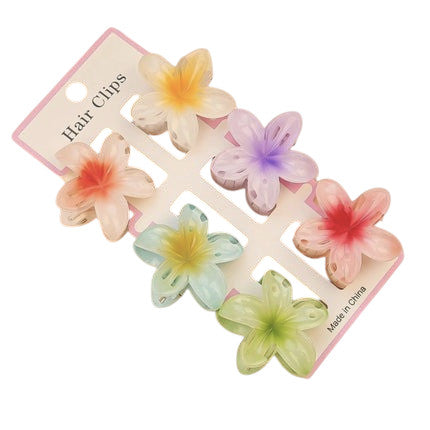 Tejesa 1set/lot 6 pieces of small hibiscus hair clip with gradient color, seaside vacation hair bun magic tool.