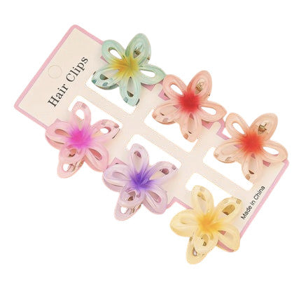 Tejesa 1set/lot 6 pieces of small hibiscus hair clip with gradient color, seaside vacation hair bun magic tool.