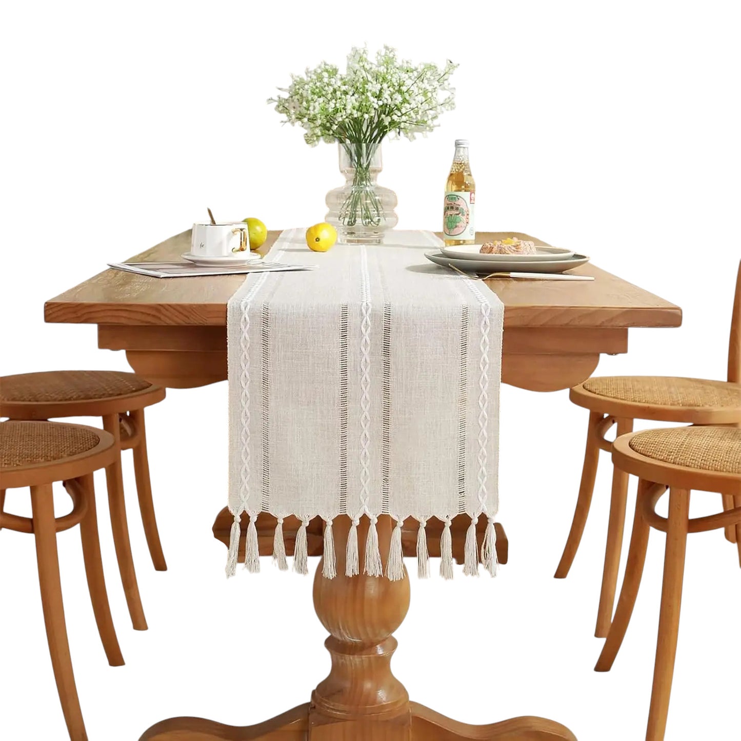 Tejesa Embroidery Tassel Table Runner,Cotton Linen Thicken Fabric ,Kitchen Dining Room coffee Table Restaurant Decor Supplies