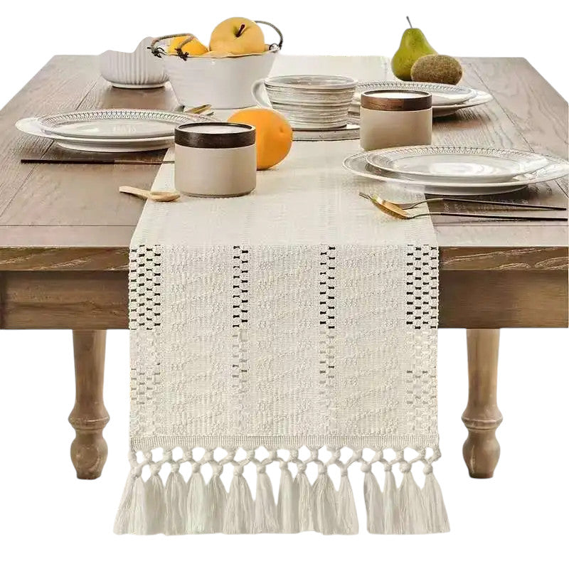 Tejesa Cotton Linen Table Runner Bohemia Solid Table Flag with tassels for Wedding Home Dining