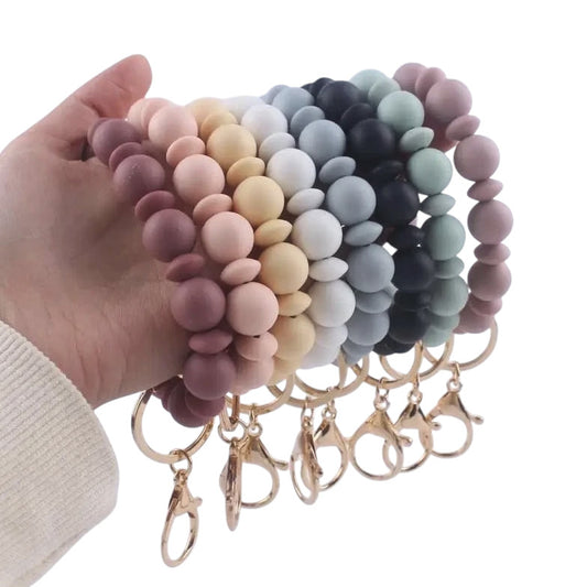 Hemasa Silicone Round Beads  Keychain  for  Women/ Wristlet Bracelet Keyring For  Lobster Clasp Keychain Jewelry