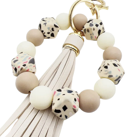 Hemasa Silicone Leopard Print Beads with  Tassel Car Keychain /Key Ring