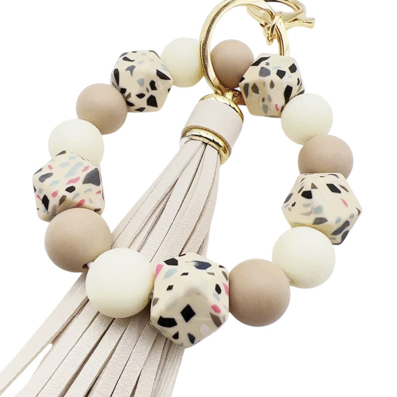 Hemasa Silicone Leopard Print Beads with  Tassel Car Keychain /Key Ring