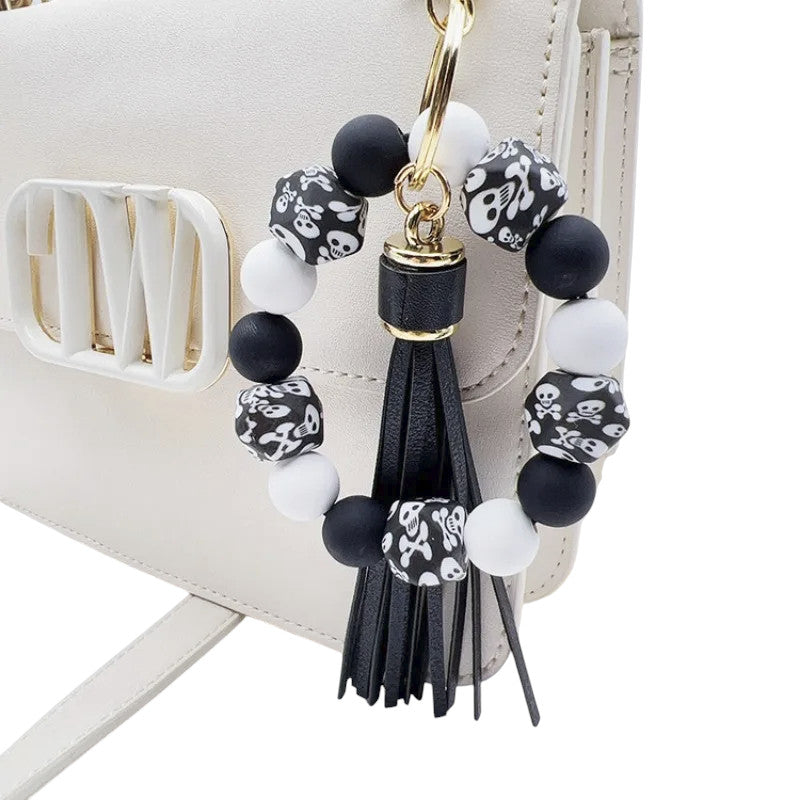 Hemasa Silicone Leopard Print Beads with  Tassel Car Keychain /Key Ring